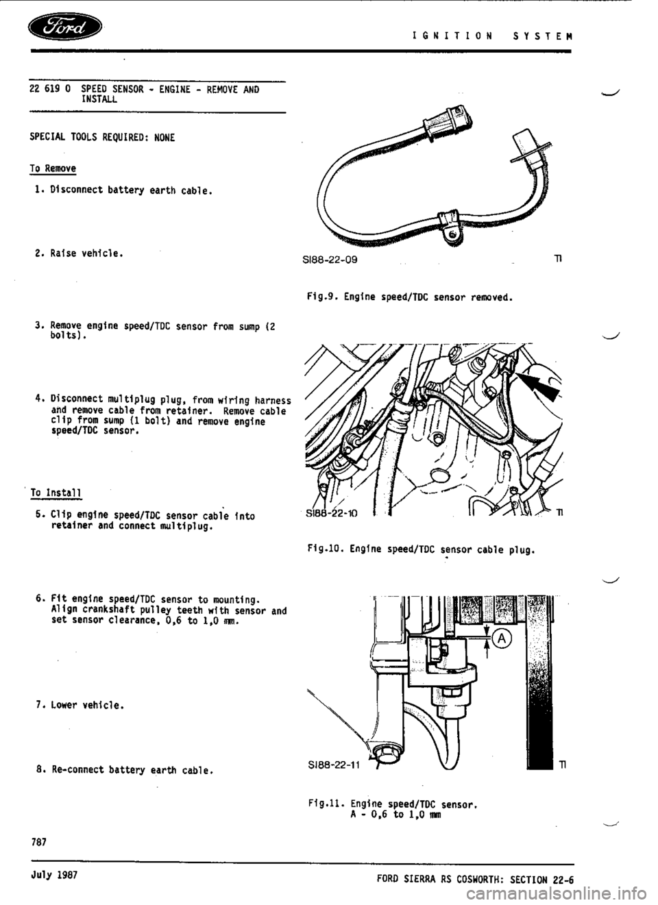 FORD SIERRA RS COSWORTH 1987 1.G Workshop Manual 