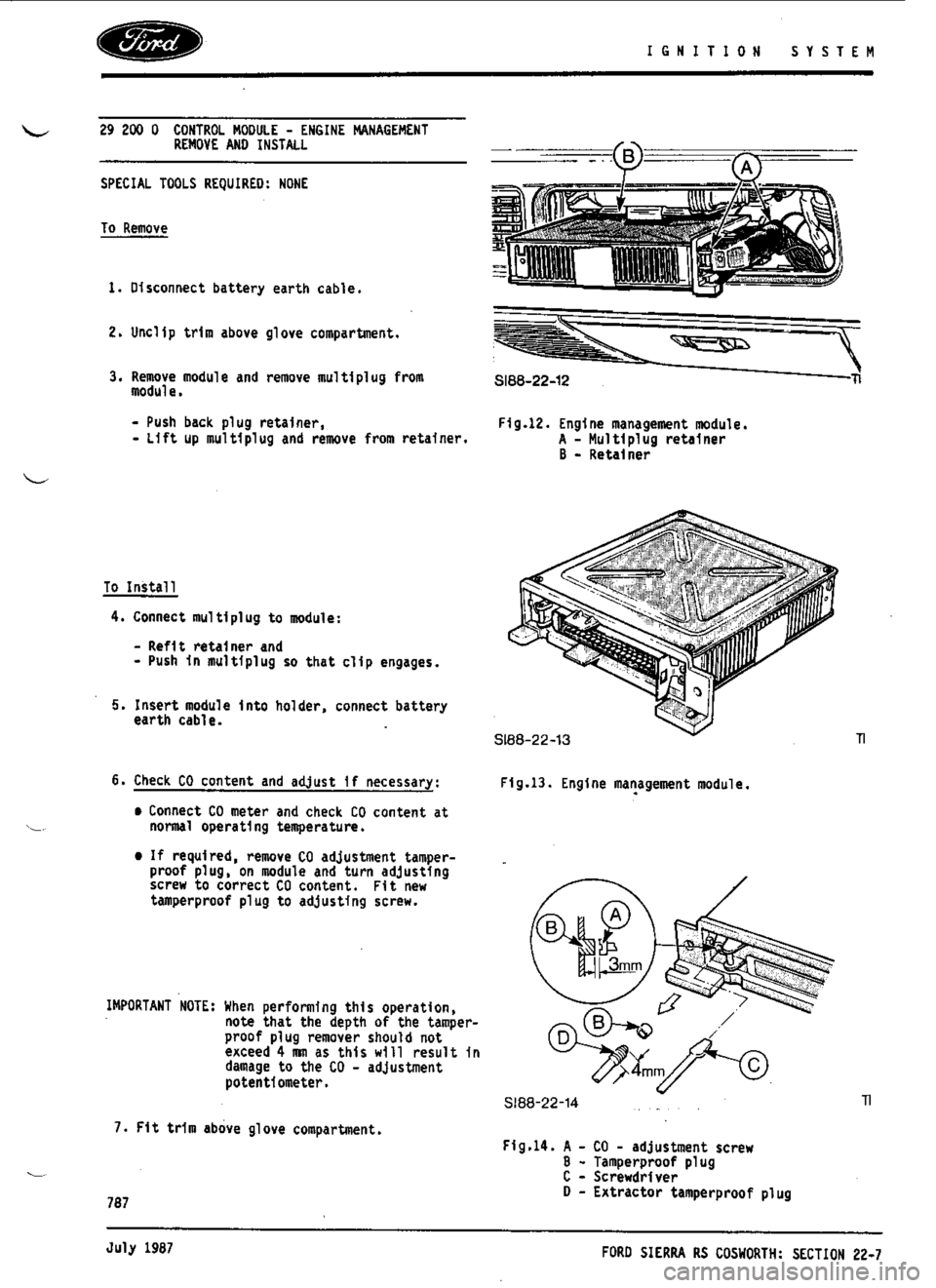FORD SIERRA RS COSWORTH 1987 1.G Workshop Manual 