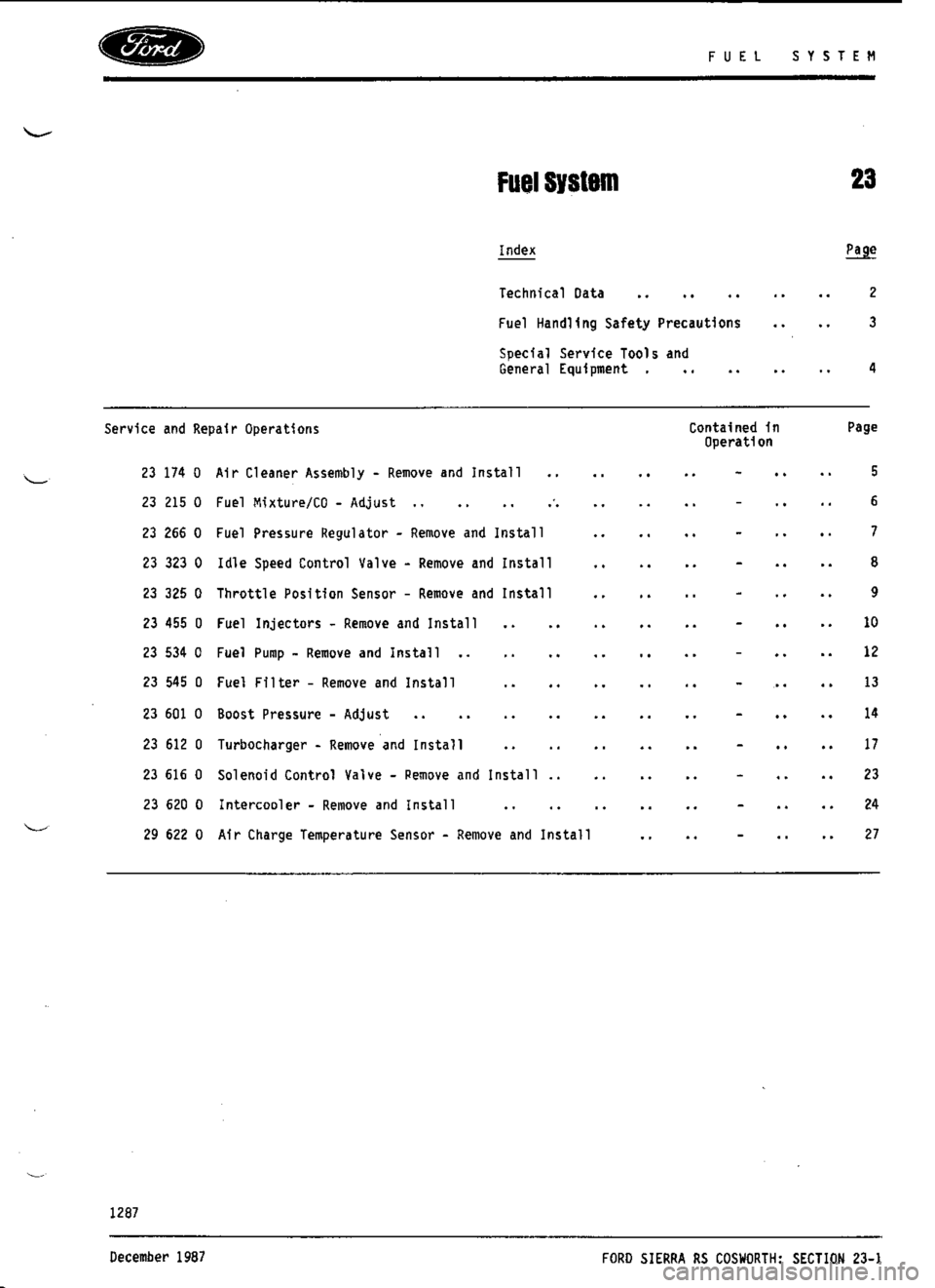 FORD SIERRA RS COSWORTH 1987 1.G Workshop Manual 