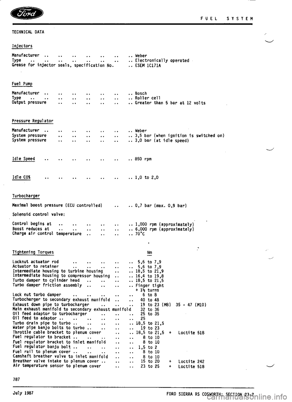 FORD SIERRA RS COSWORTH 1990 1.G Workshop Manual 