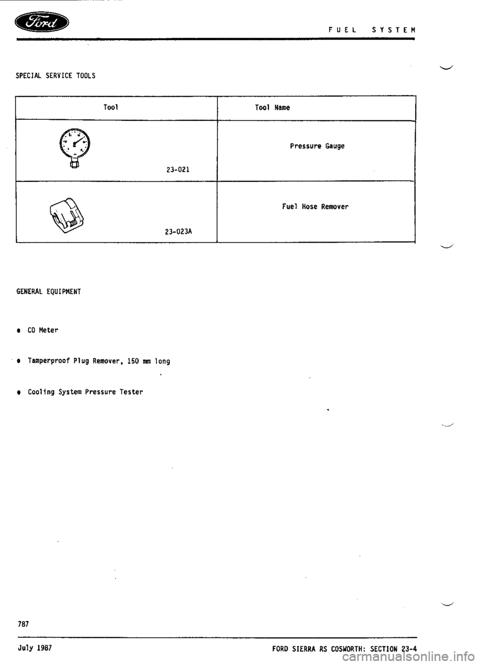 FORD SIERRA RS COSWORTH 1990 1.G Workshop Manual 