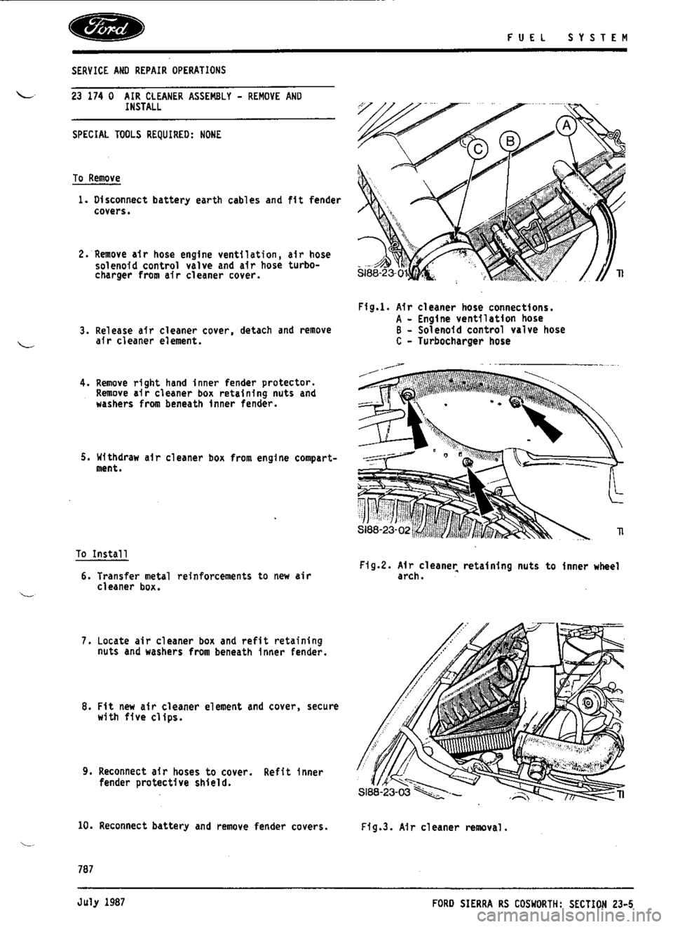 FORD SIERRA RS COSWORTH 1990 1.G Workshop Manual 