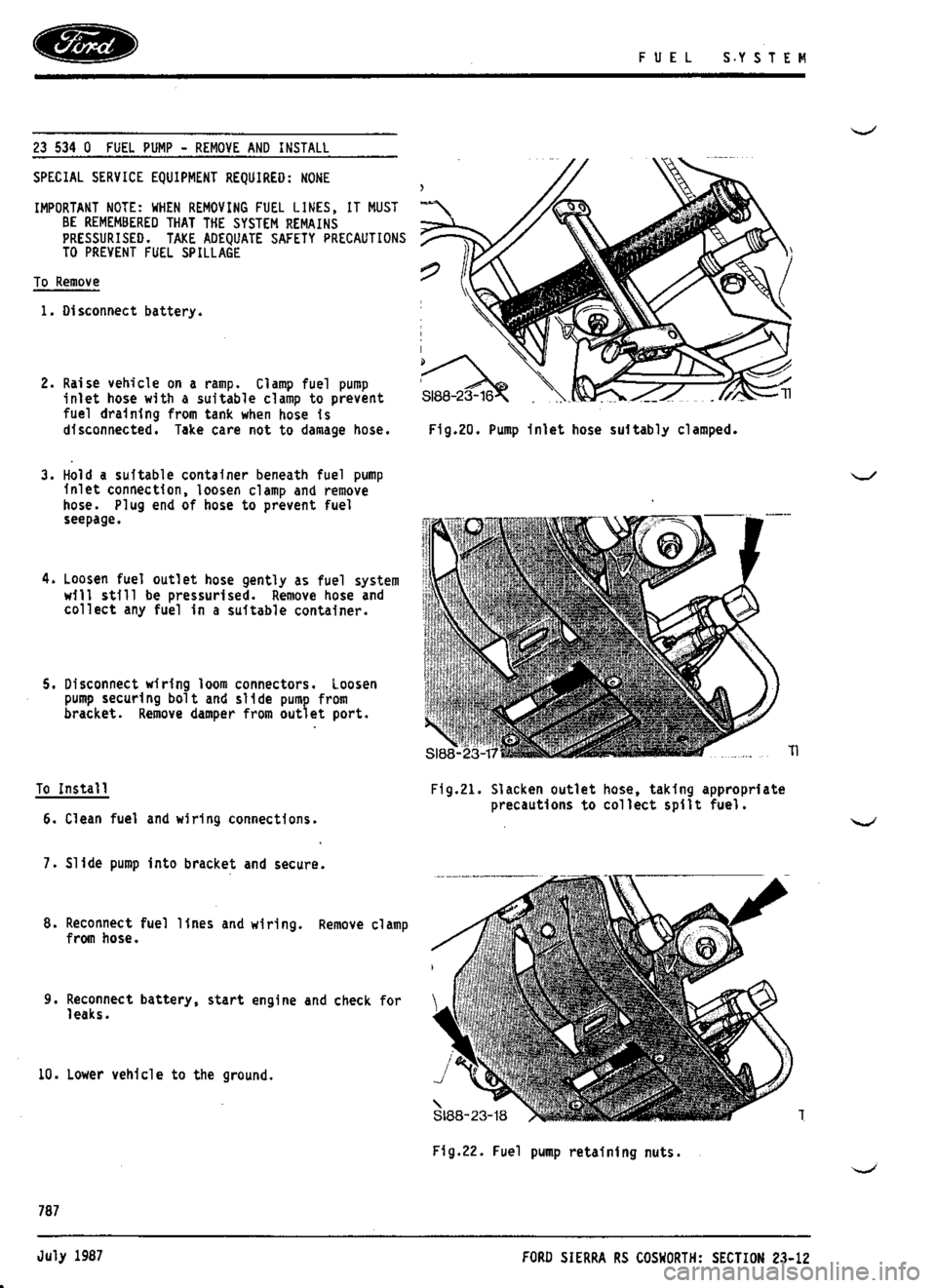 FORD ESCORT RS COSWORTH 1994 1.G Workshop Manual 