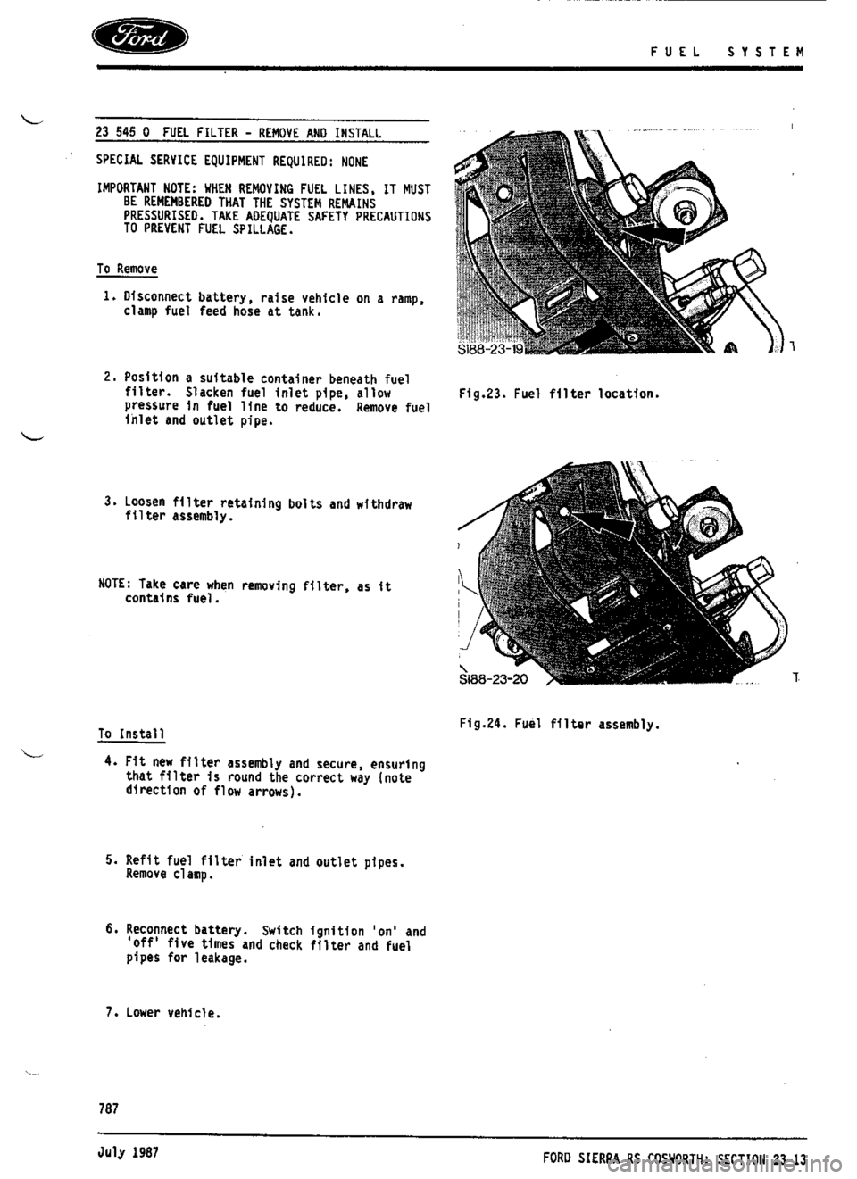 FORD ESCORT RS COSWORTH 1994 1.G Workshop Manual 