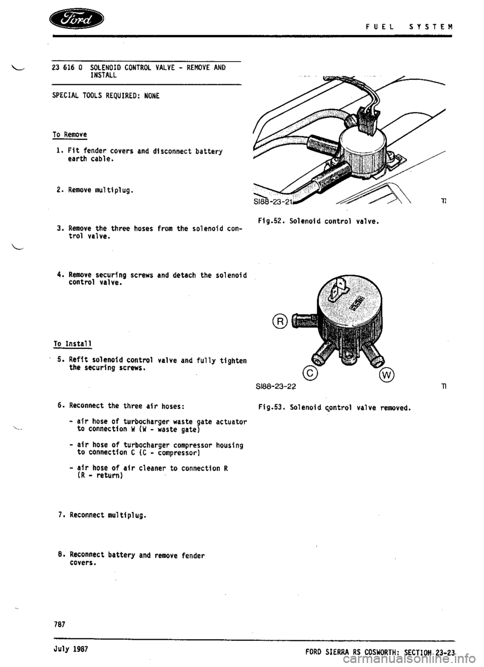 FORD SIERRA RS COSWORTH 1987 1.G Workshop Manual 