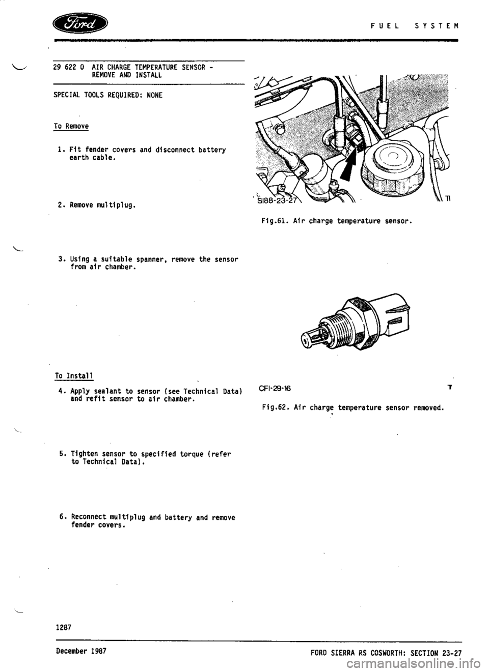 FORD SIERRA RS COSWORTH 1991 1.G Workshop Manual 
