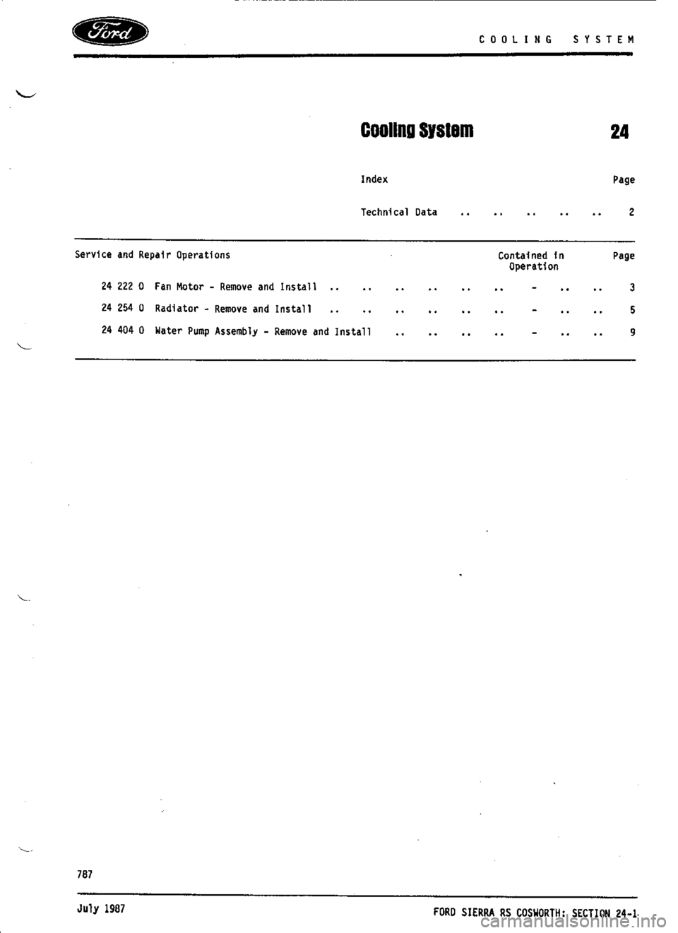 FORD SIERRA RS COSWORTH 1991 1.G Workshop Manual 