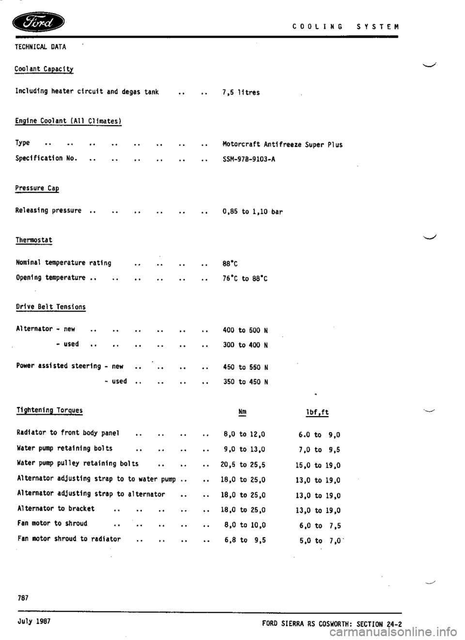 FORD SIERRA RS COSWORTH 1991 1.G Workshop Manual 