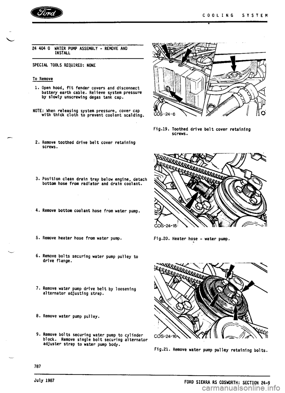 FORD ESCORT RS COSWORTH 1994 1.G Workshop Manual 