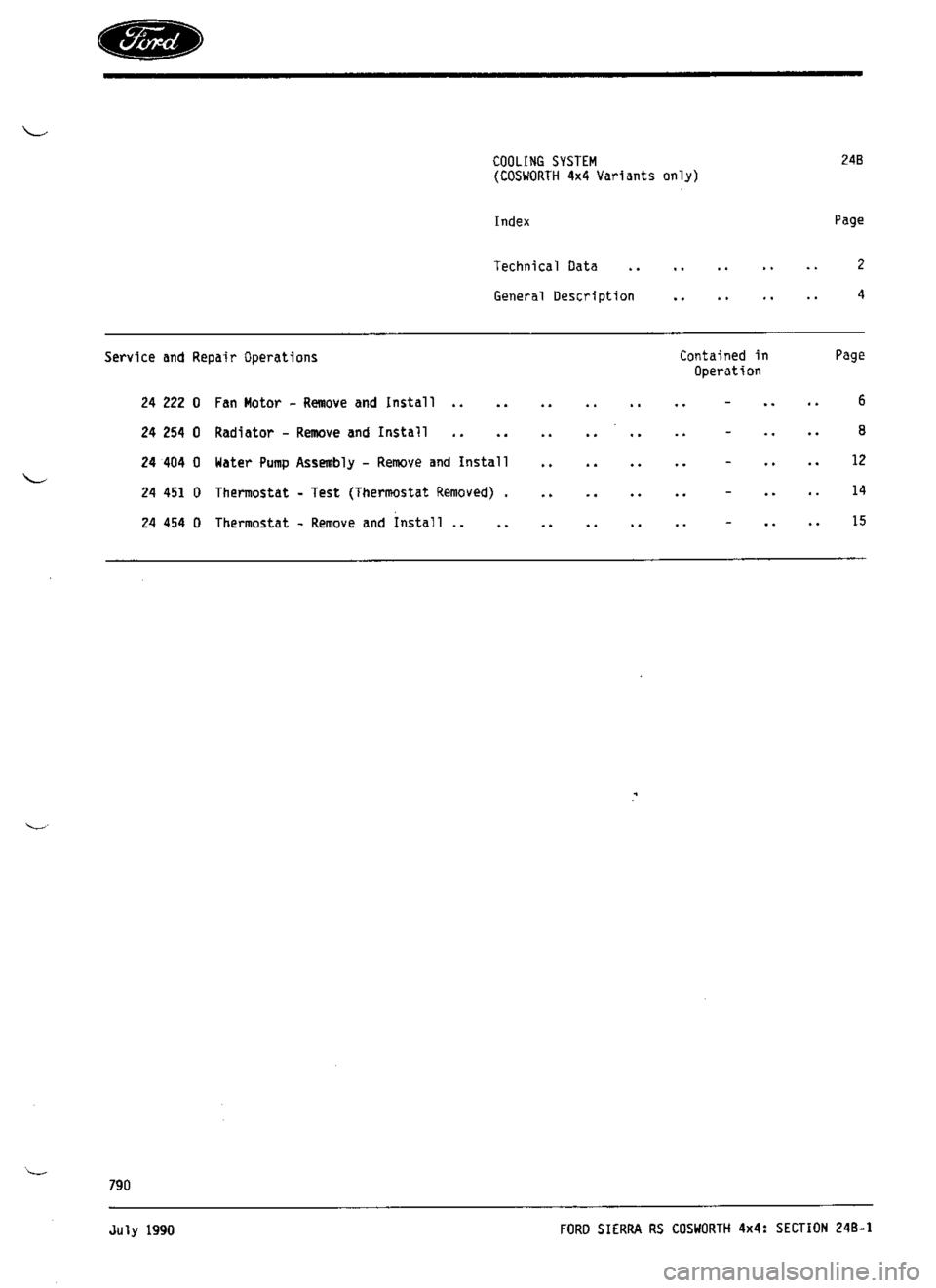 FORD ESCORT RS COSWORTH 1994 1.G Workshop Manual 