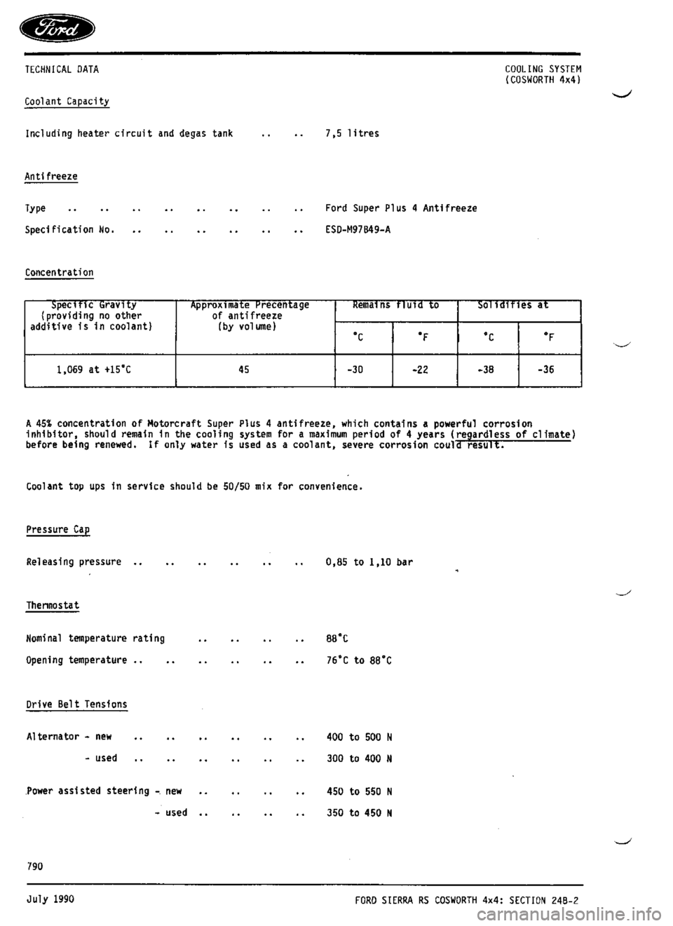 FORD ESCORT RS COSWORTH 1994 1.G Workshop Manual 