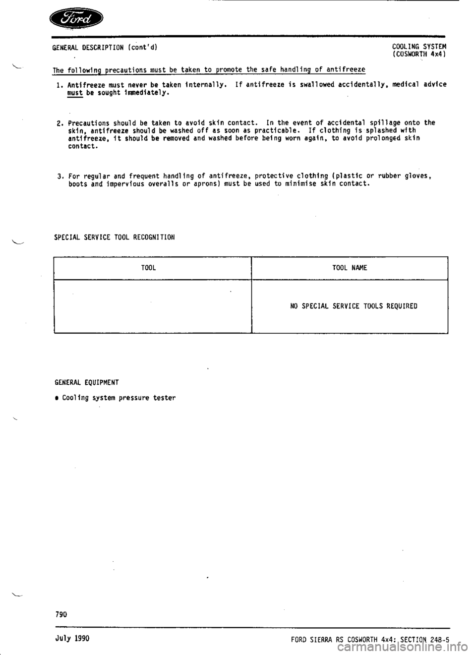 FORD SIERRA RS COSWORTH 1990 1.G Workshop Manual 
