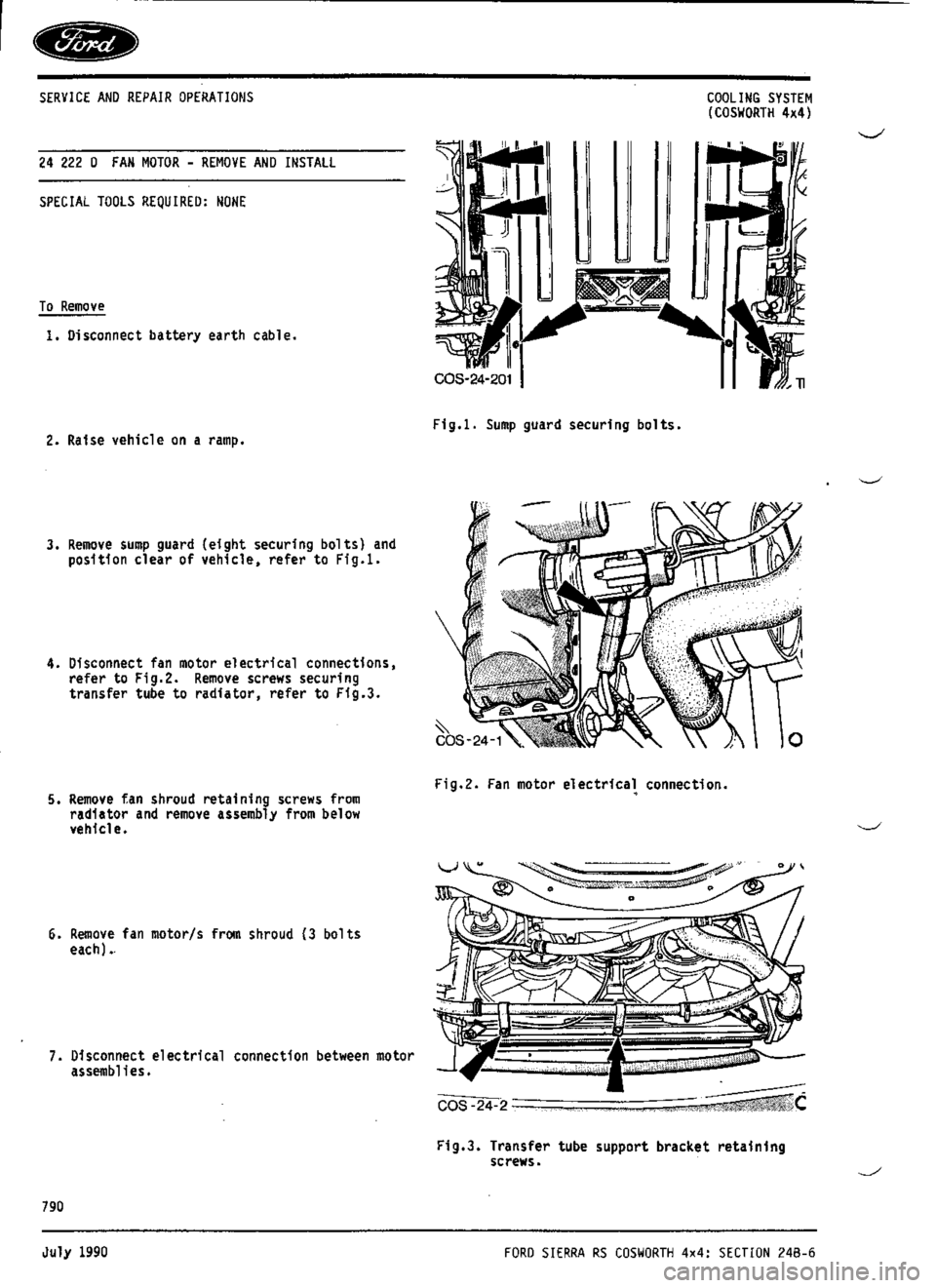 FORD SIERRA RS COSWORTH 1990 1.G Workshop Manual 