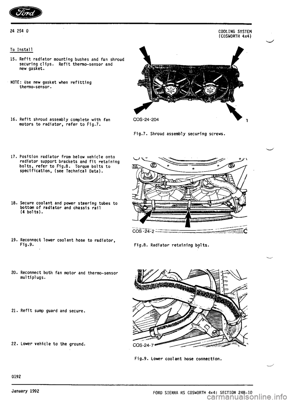 FORD SIERRA RS COSWORTH 1990 1.G Workshop Manual 
