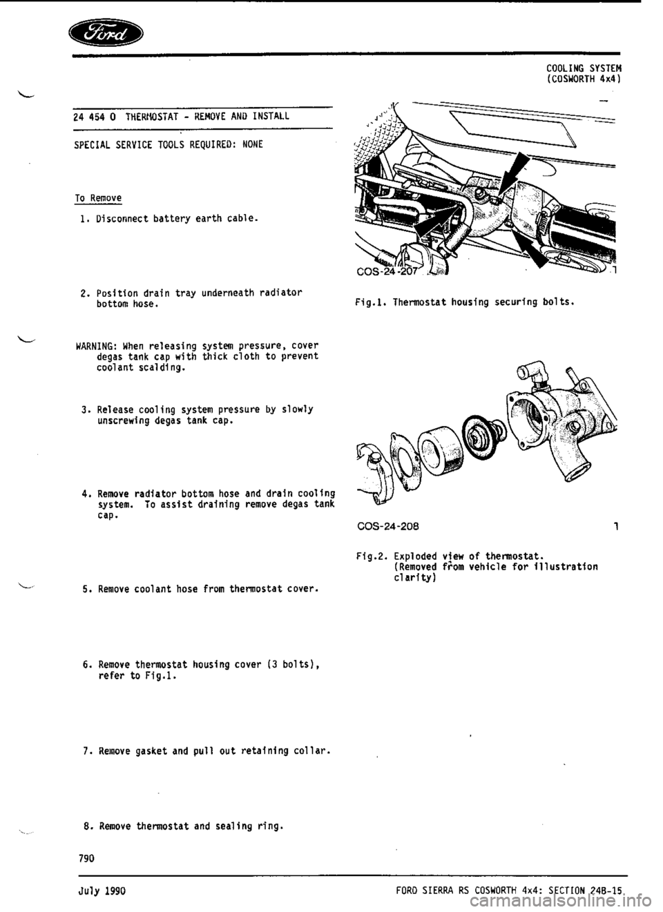 FORD SIERRA RS COSWORTH 1990 1.G Workshop Manual 