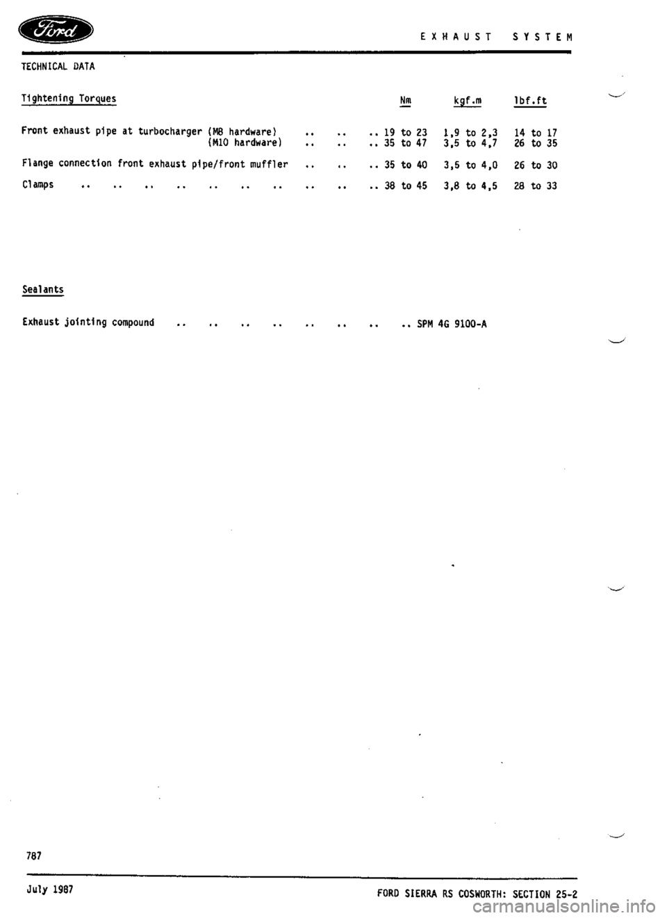 FORD SIERRA RS COSWORTH 1990 1.G Workshop Manual 