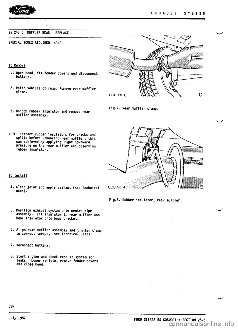 FORD SIERRA RS COSWORTH 1987 1.G Workshop Manual 