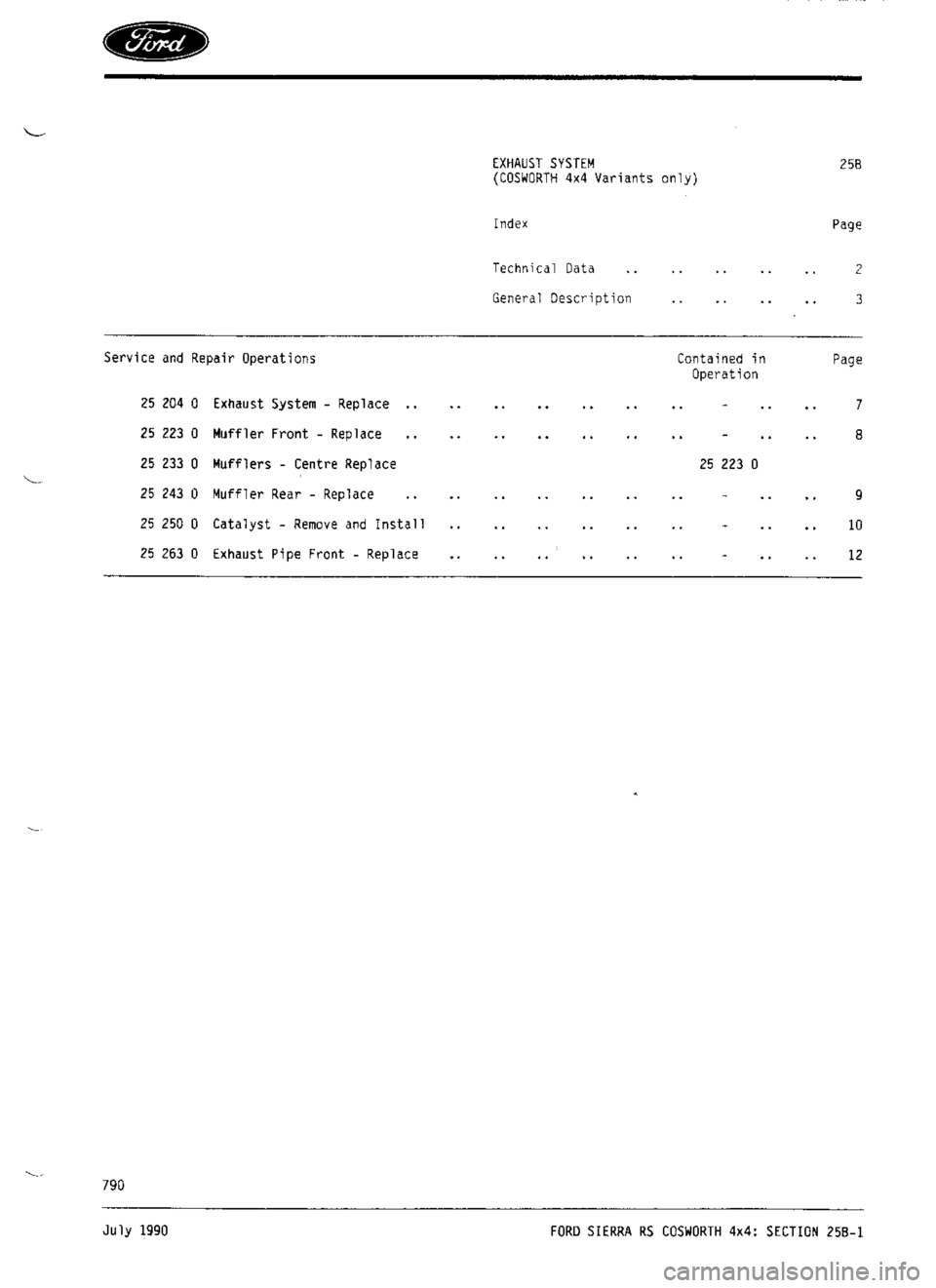 FORD SIERRA RS COSWORTH 1987 1.G Workshop Manual 