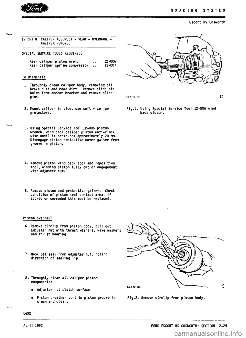 FORD SIERRA RS COSWORTH 1990 1.G Workshop Manual 