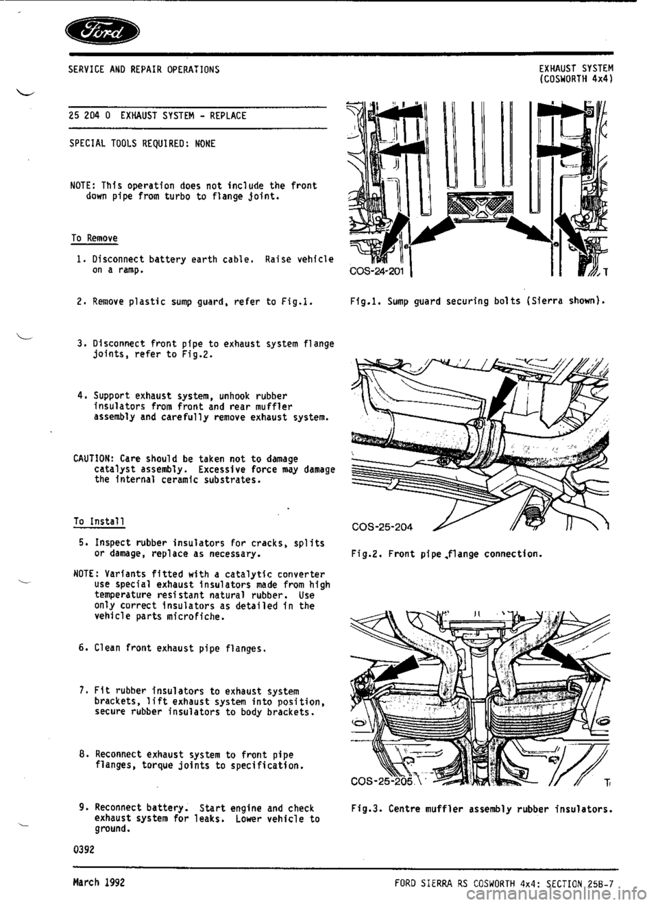 FORD SIERRA RS COSWORTH 1987 1.G Workshop Manual 