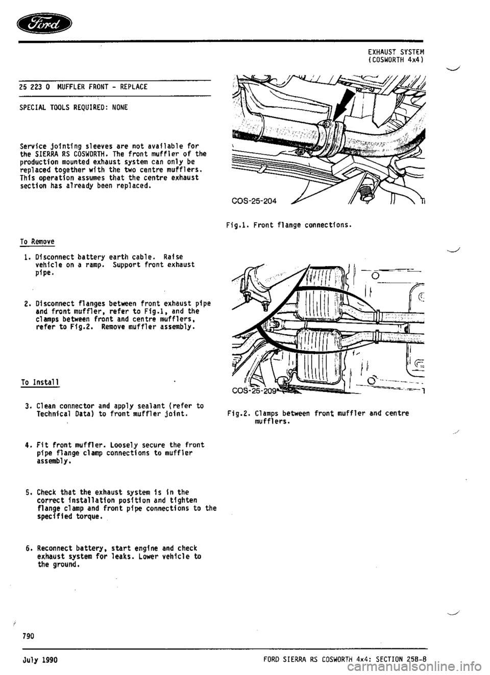 FORD SIERRA RS COSWORTH 1987 1.G Workshop Manual 