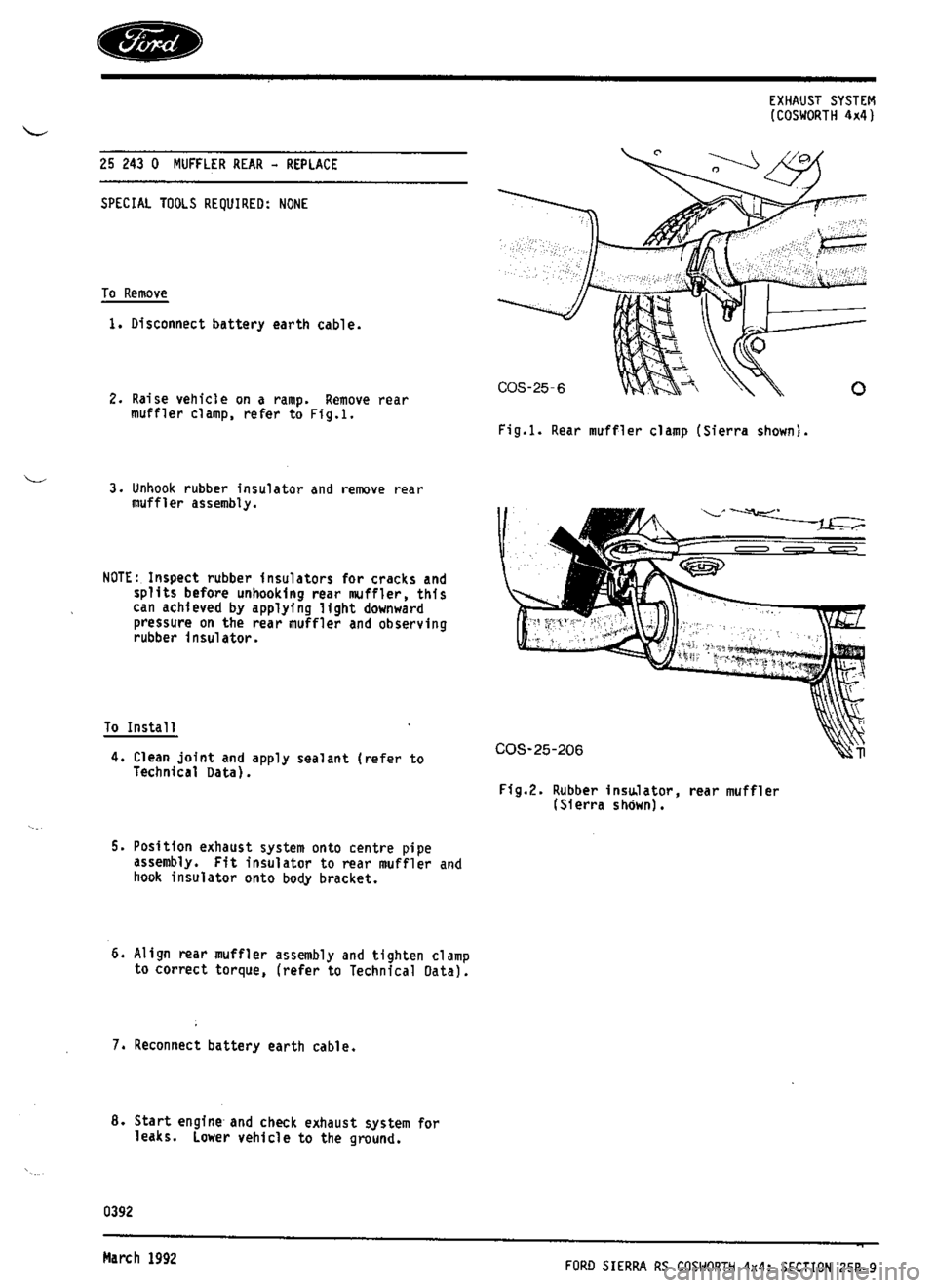 FORD SIERRA RS COSWORTH 1987 1.G Workshop Manual 