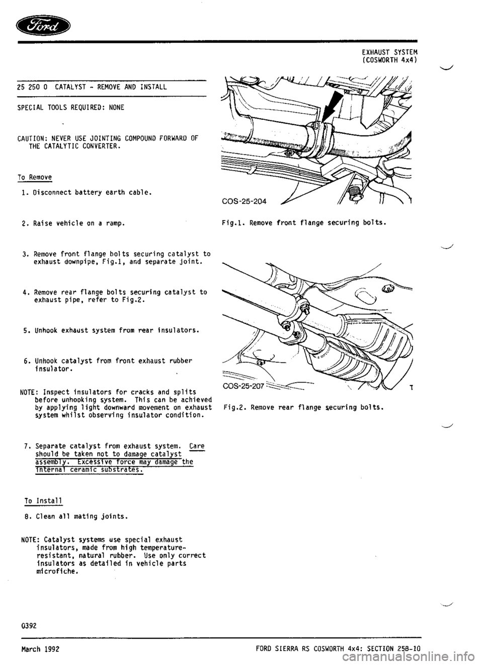 FORD SIERRA RS COSWORTH 1987 1.G Workshop Manual 