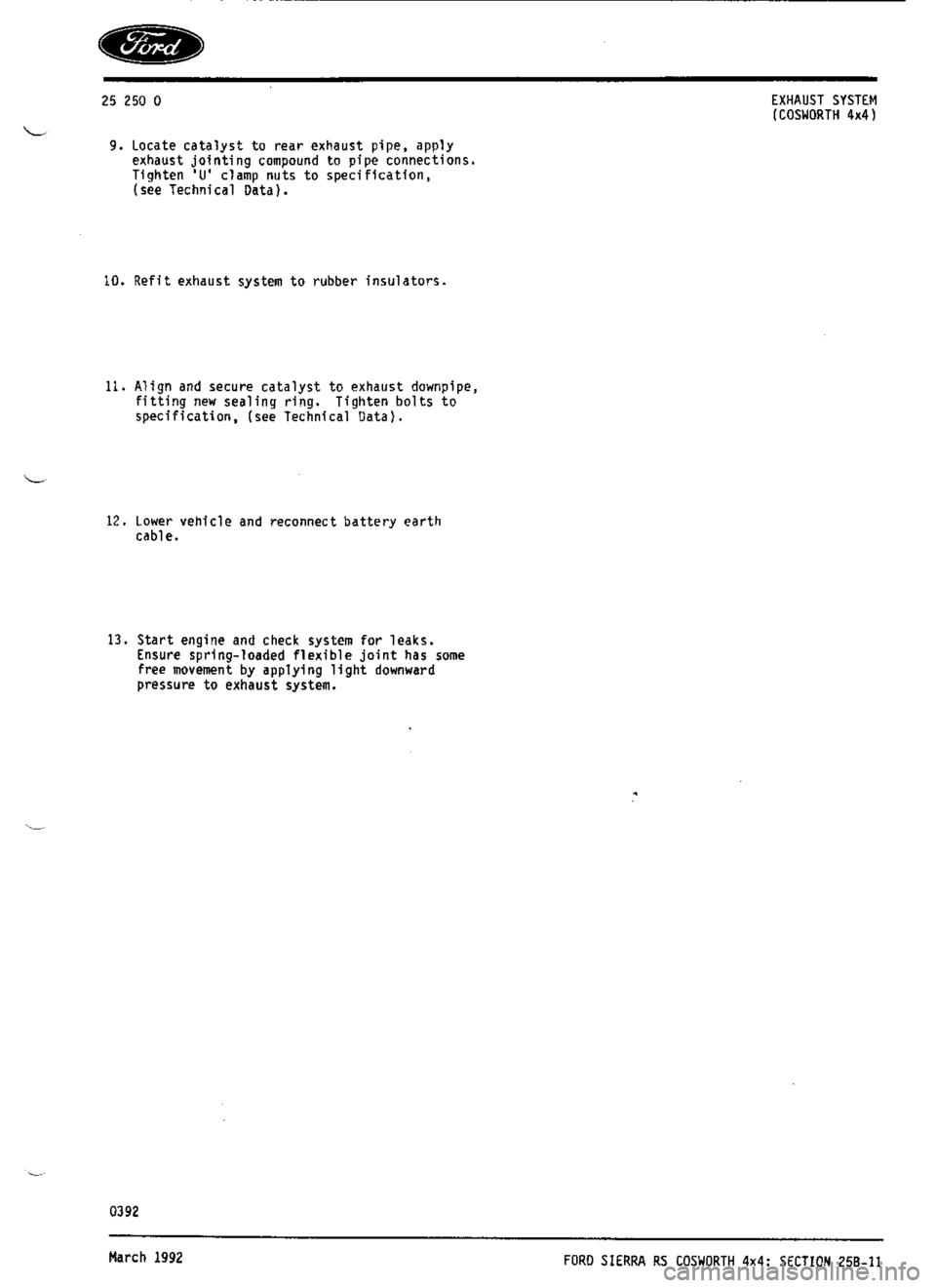 FORD SIERRA RS COSWORTH 1987 1.G Workshop Manual 