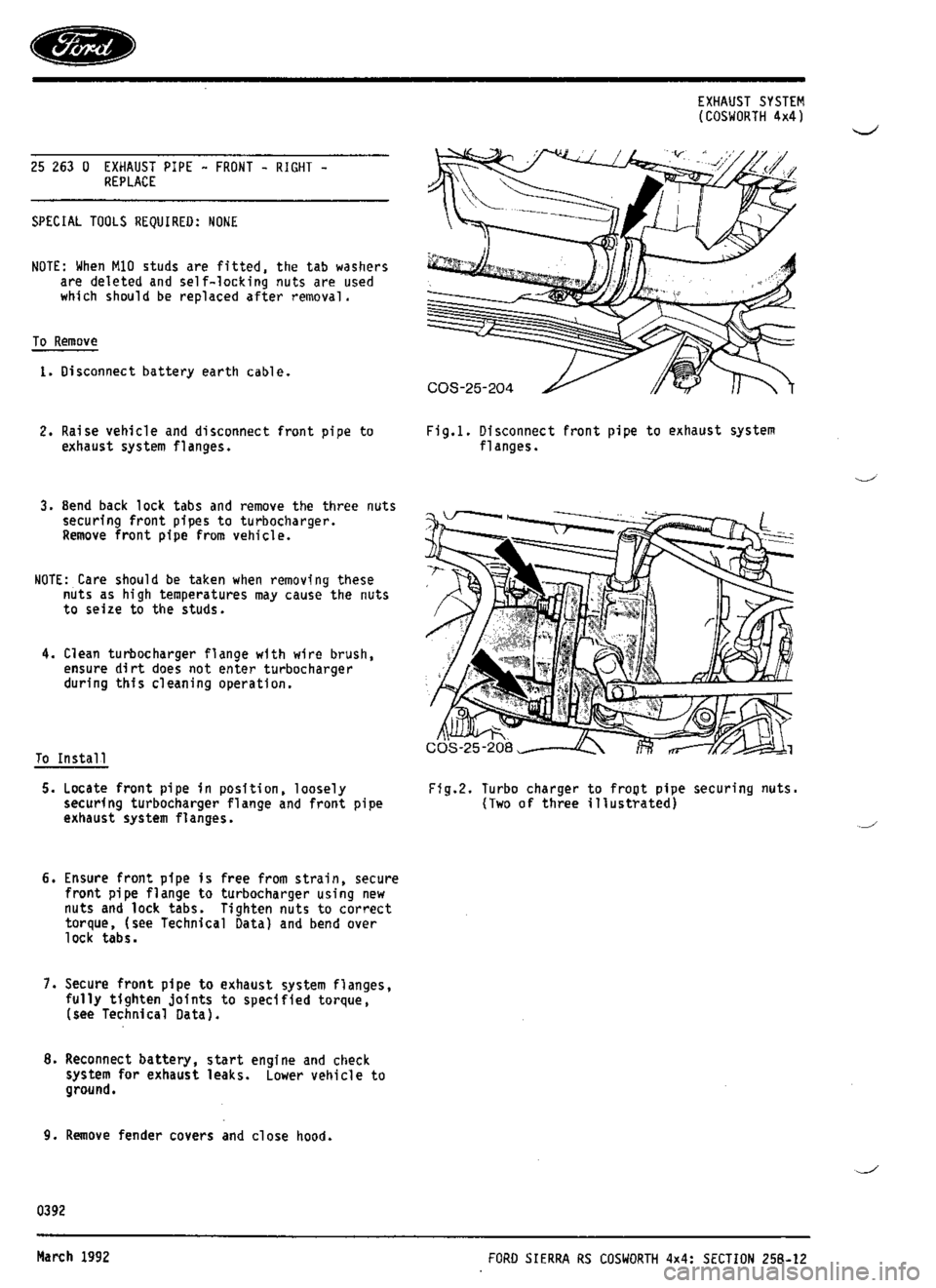 FORD SIERRA RS COSWORTH 1987 1.G Workshop Manual 