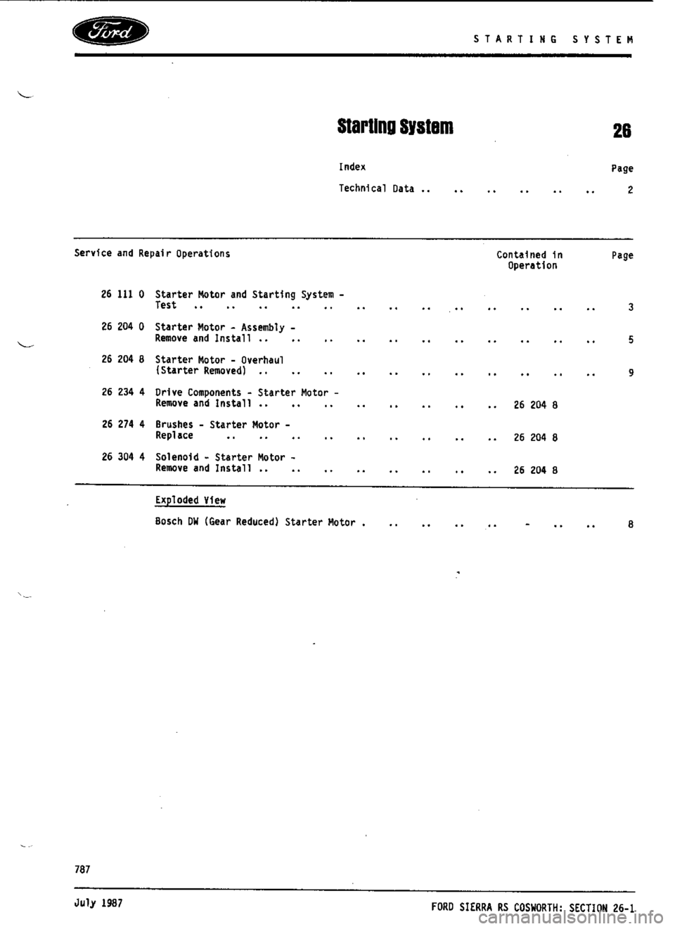 FORD SIERRA RS COSWORTH 1987 1.G Workshop Manual 