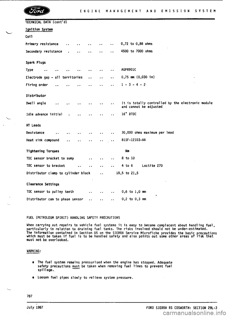 FORD ESCORT RS COSWORTH 1996 1.G Workshop Manual 