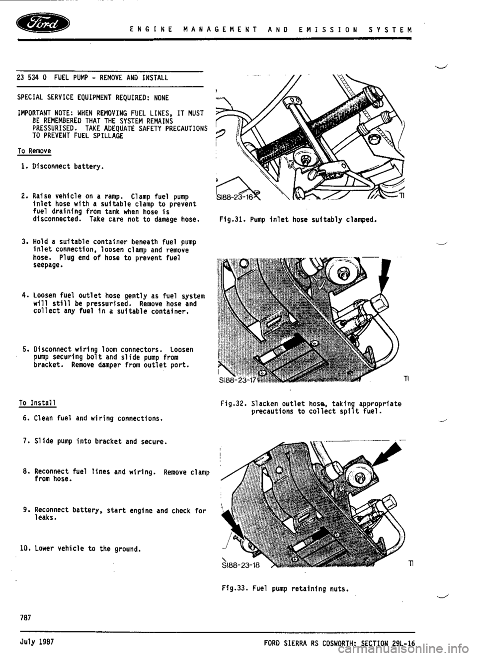 FORD SIERRA RS COSWORTH 1990 1.G Workshop Manual 