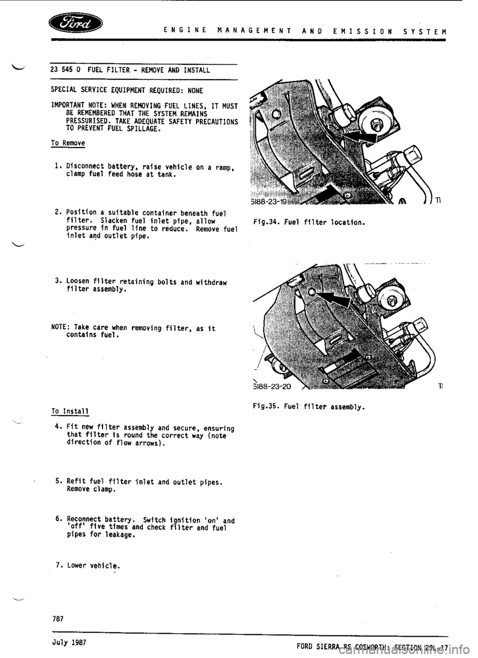 FORD SIERRA RS COSWORTH 1990 1.G Workshop Manual 