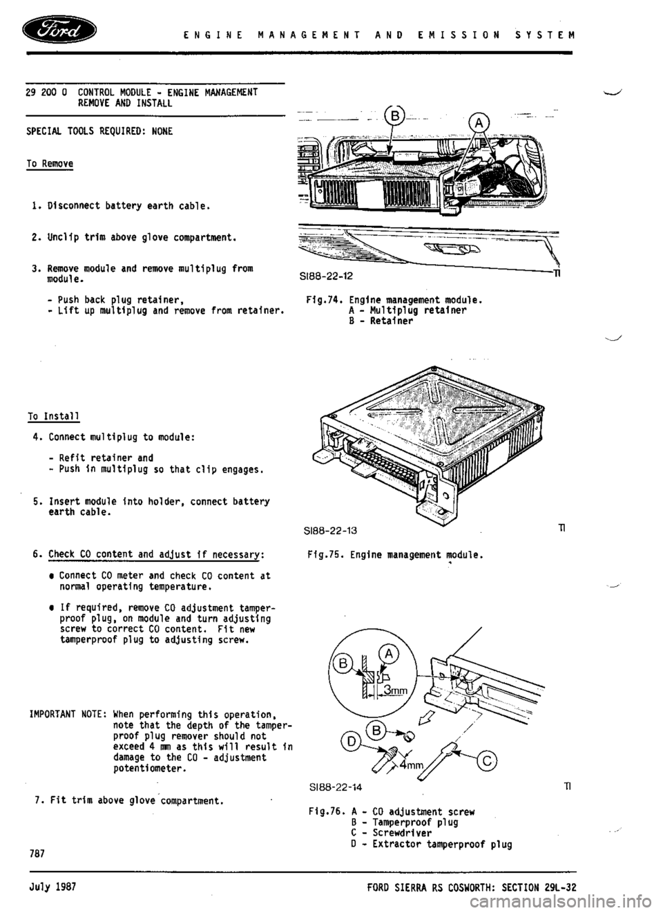 FORD ESCORT RS COSWORTH 1996 1.G Workshop Manual 