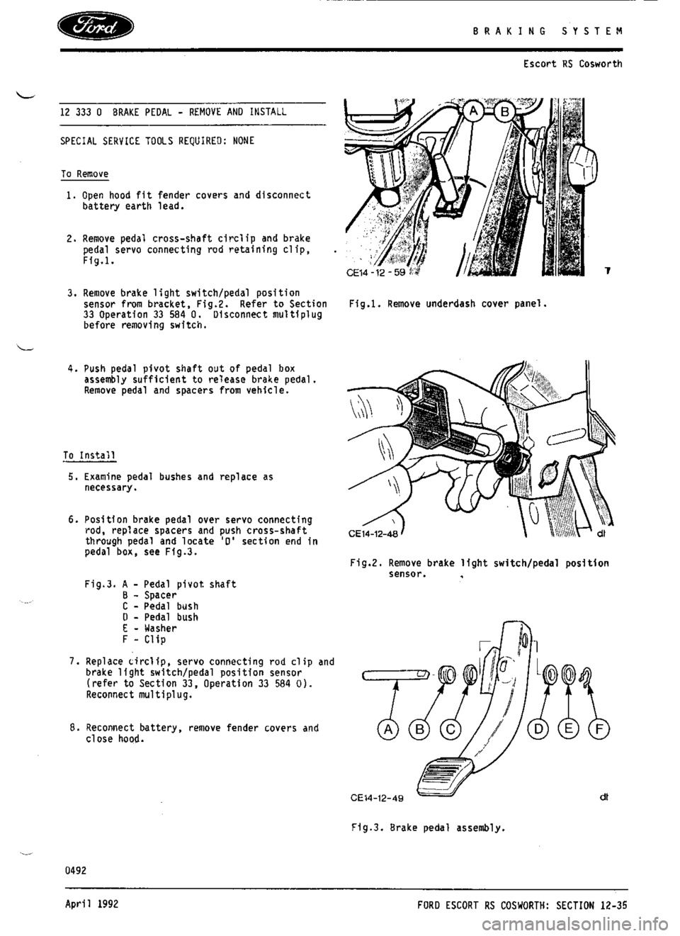FORD SIERRA RS COSWORTH 1986 1.G Workshop Manual 