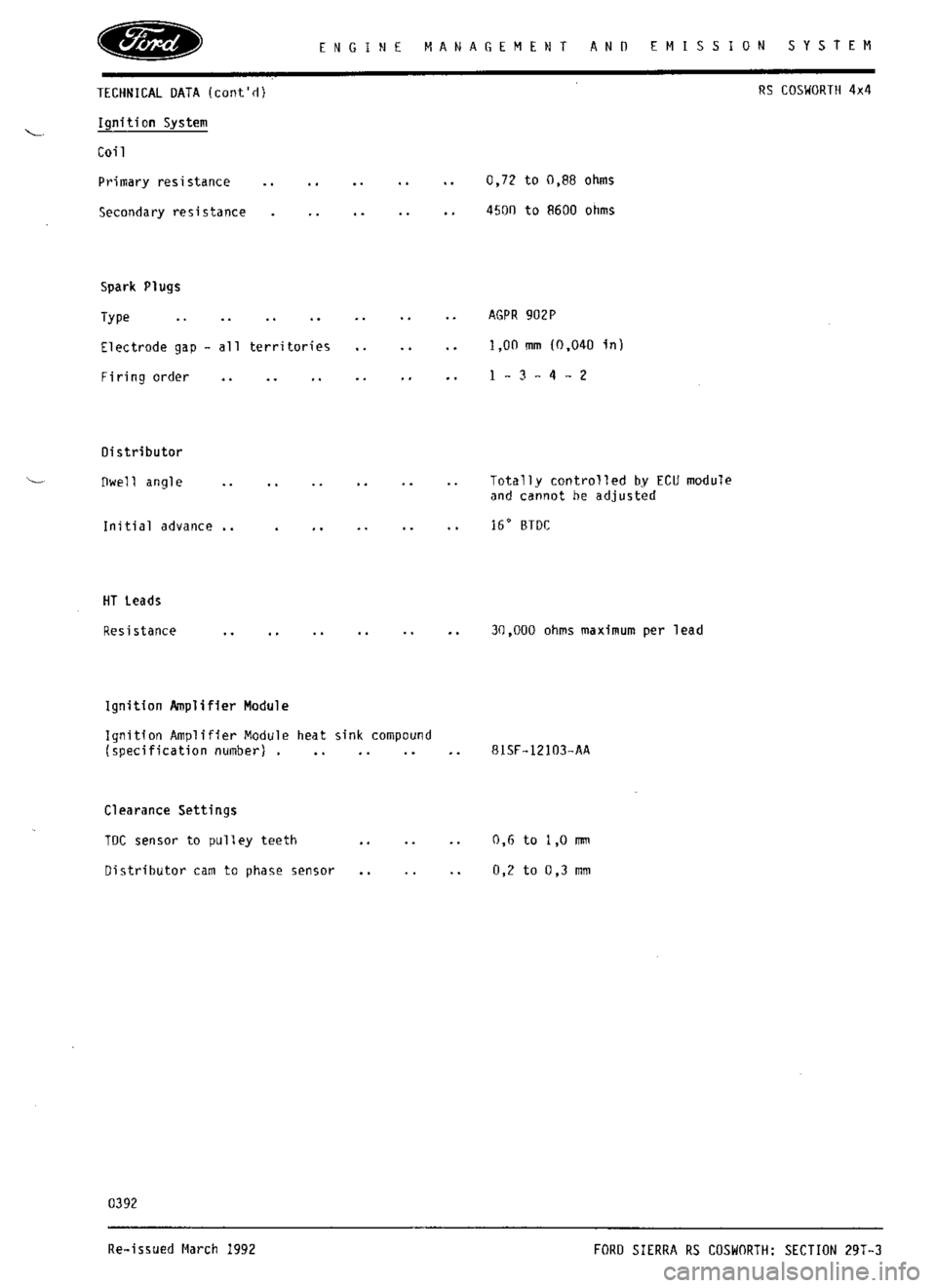FORD ESCORT RS COSWORTH 1996 1.G Workshop Manual 