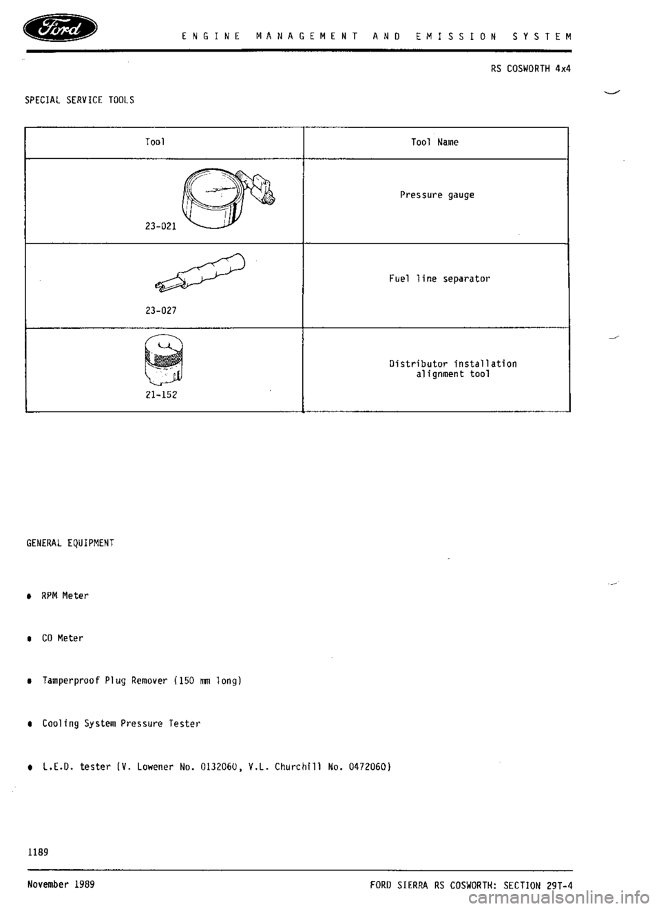 FORD ESCORT RS COSWORTH 1996 1.G Workshop Manual 