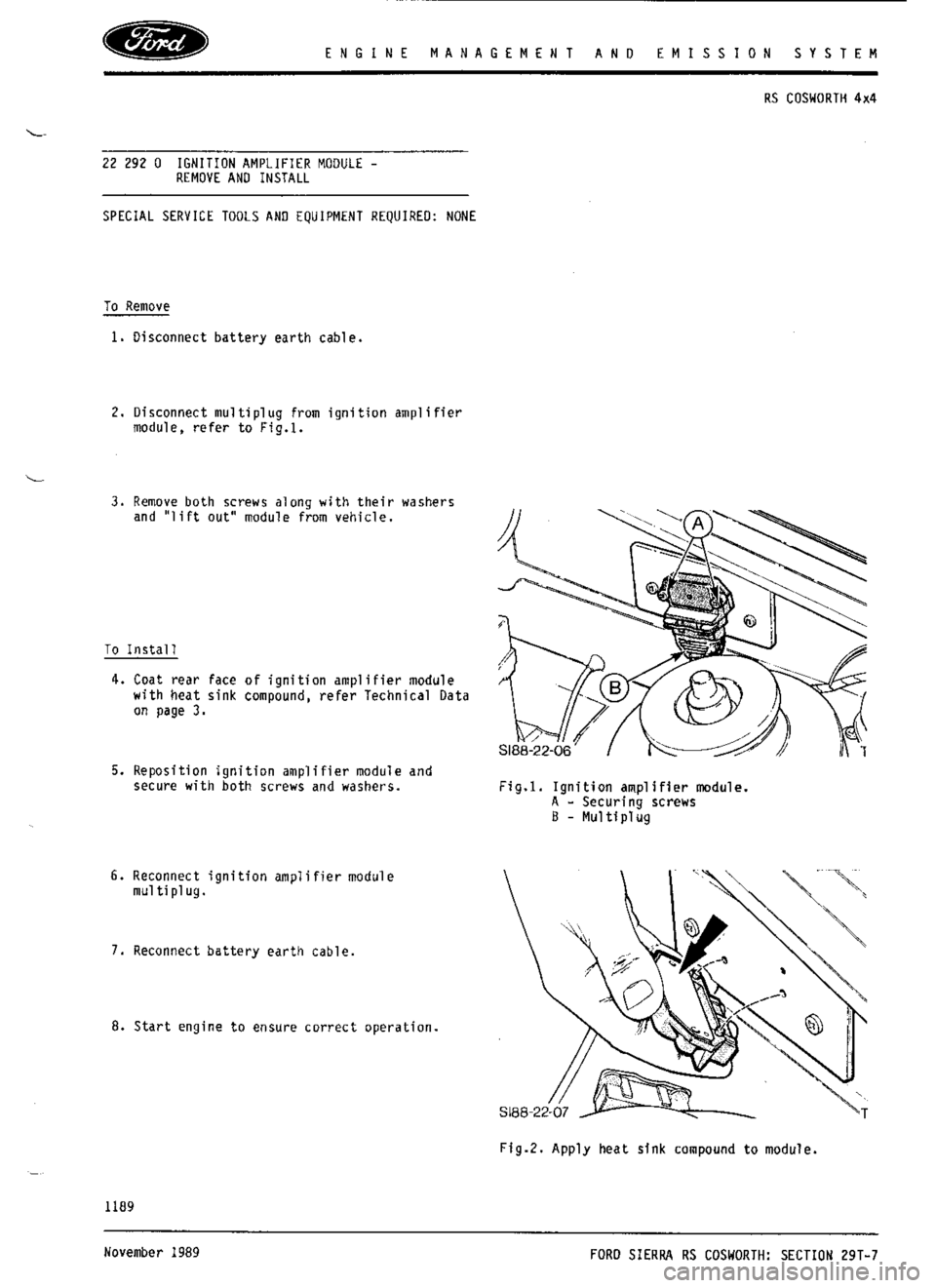 FORD ESCORT RS COSWORTH 1996 1.G Workshop Manual 
