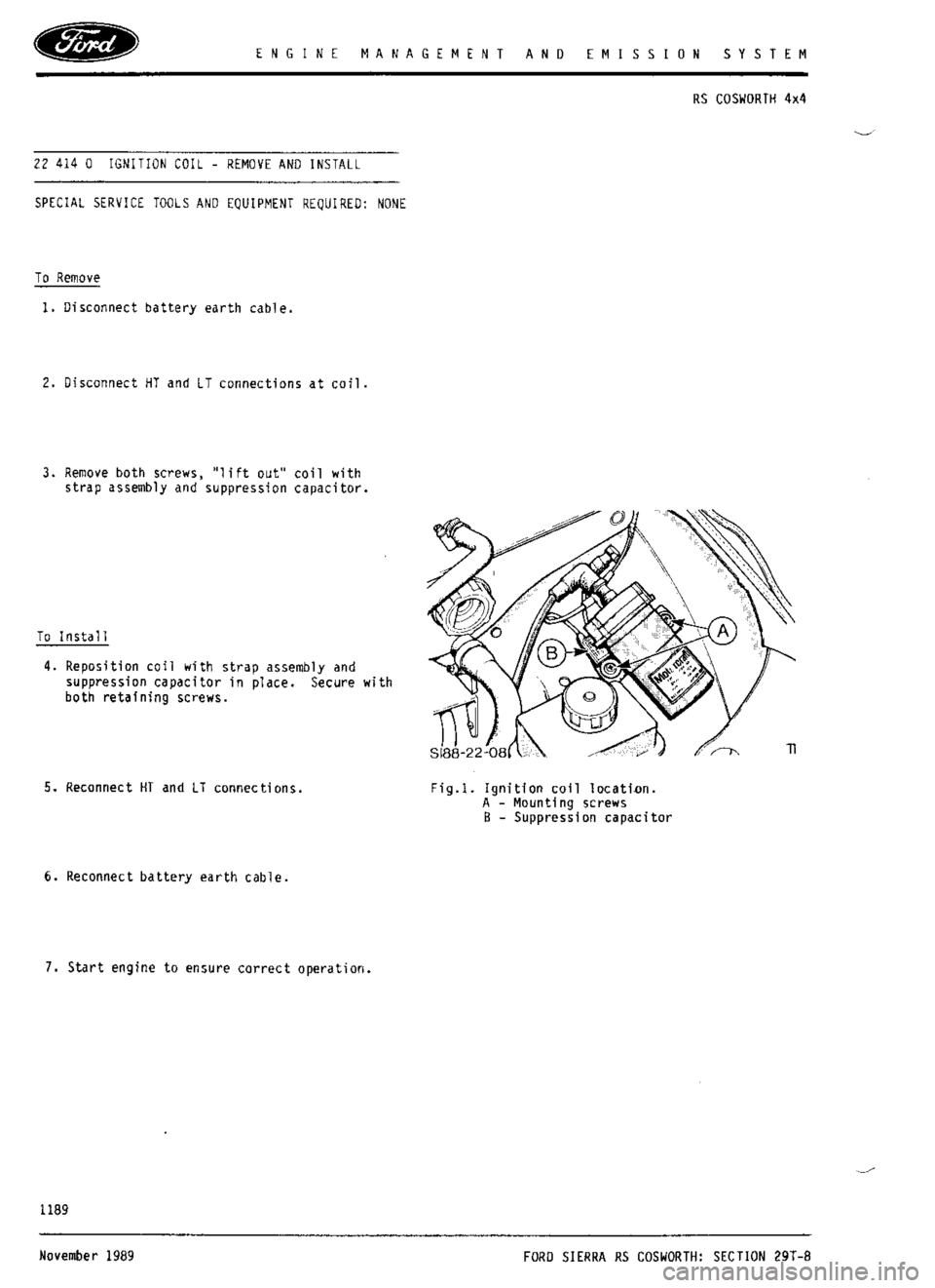 FORD ESCORT RS COSWORTH 1996 1.G Workshop Manual 