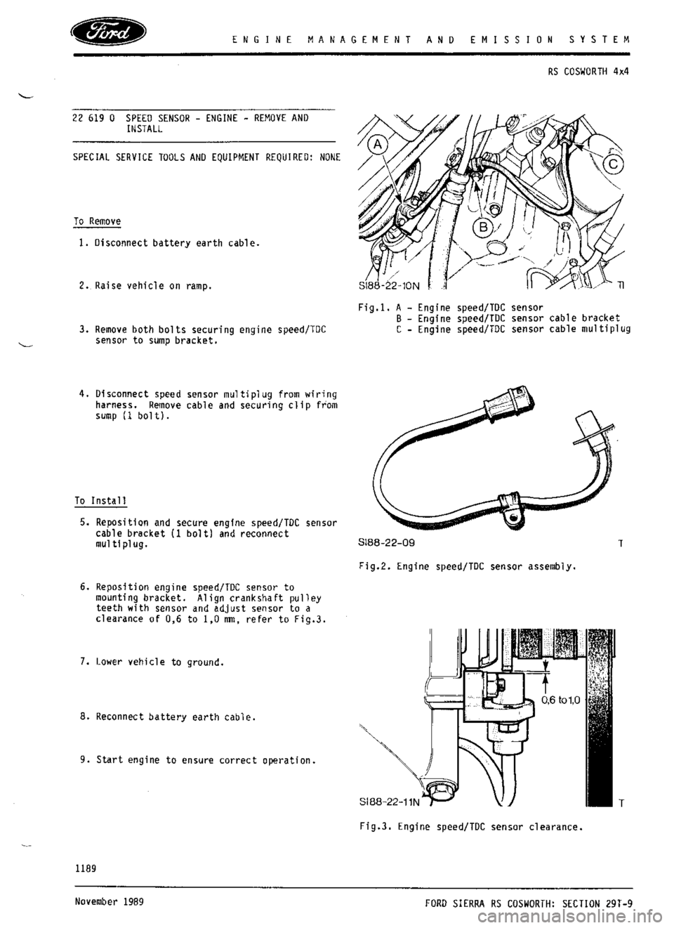 FORD ESCORT RS COSWORTH 1996 1.G Workshop Manual 