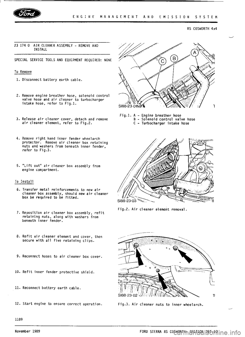 FORD ESCORT RS COSWORTH 1996 1.G Workshop Manual 