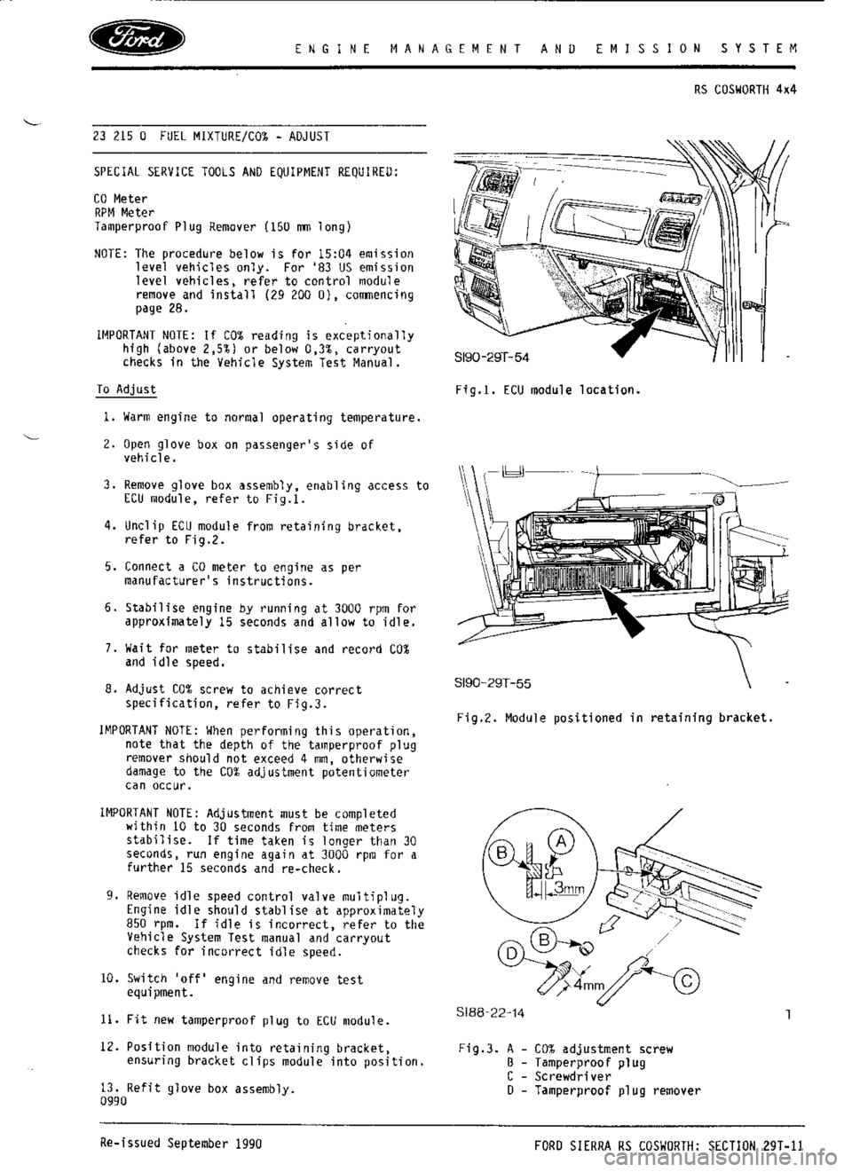 FORD ESCORT RS COSWORTH 1996 1.G Workshop Manual 