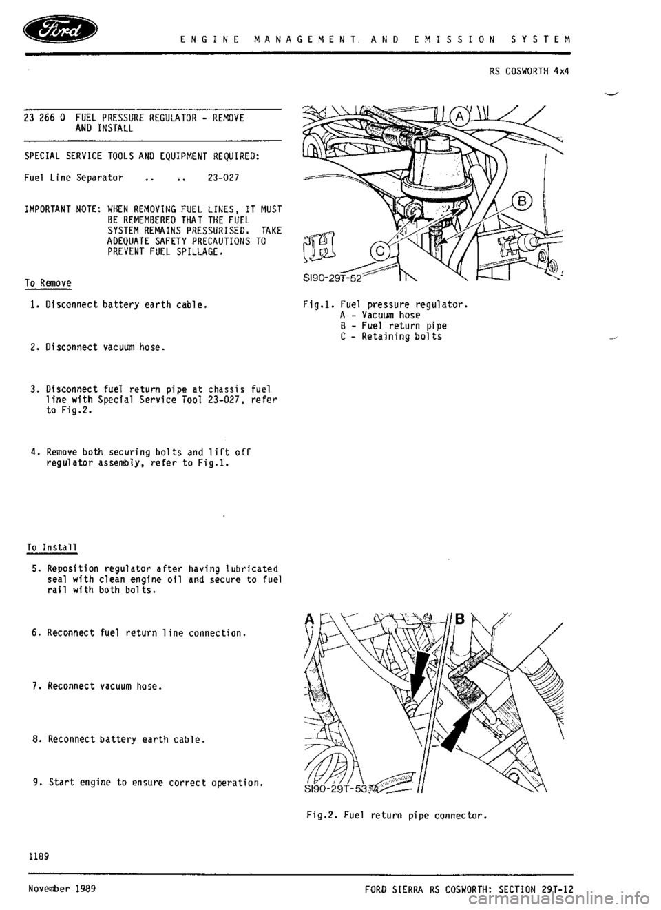 FORD ESCORT RS COSWORTH 1996 1.G Workshop Manual 