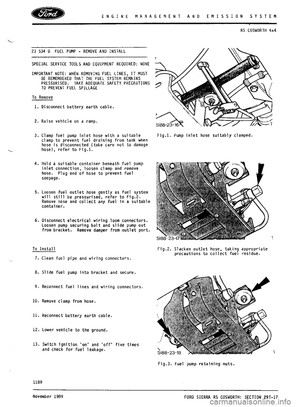FORD ESCORT RS COSWORTH 1994 1.G Workshop Manual 