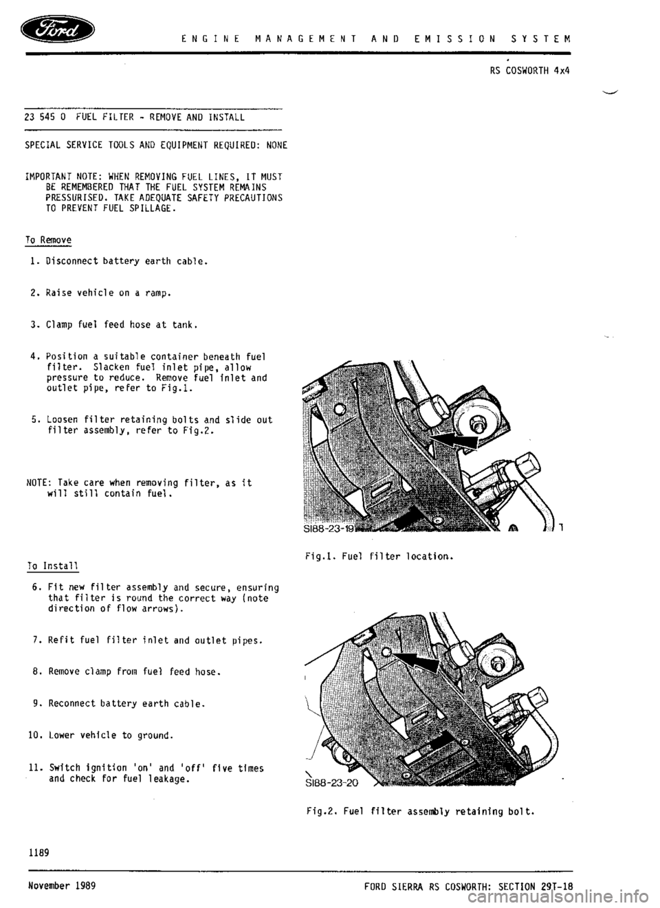 FORD ESCORT RS COSWORTH 1994 1.G Workshop Manual 