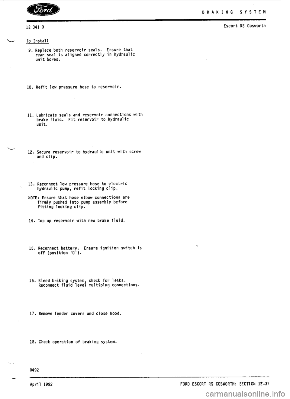 FORD SIERRA RS COSWORTH 1986 1.G Workshop Manual 
