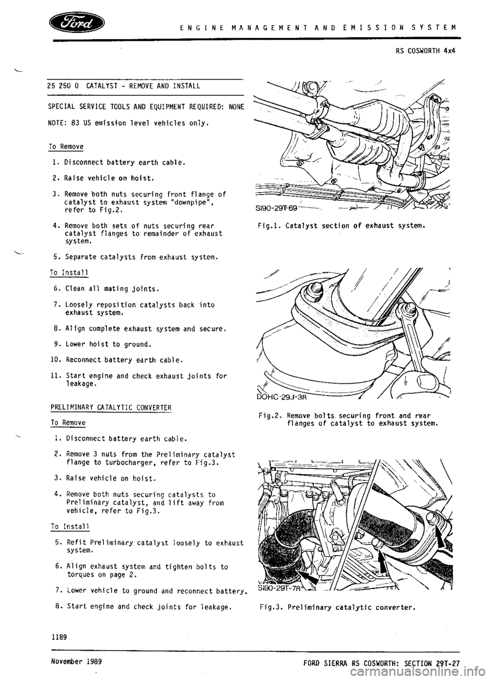 FORD SIERRA RS COSWORTH 1986 1.G Workshop Manual 