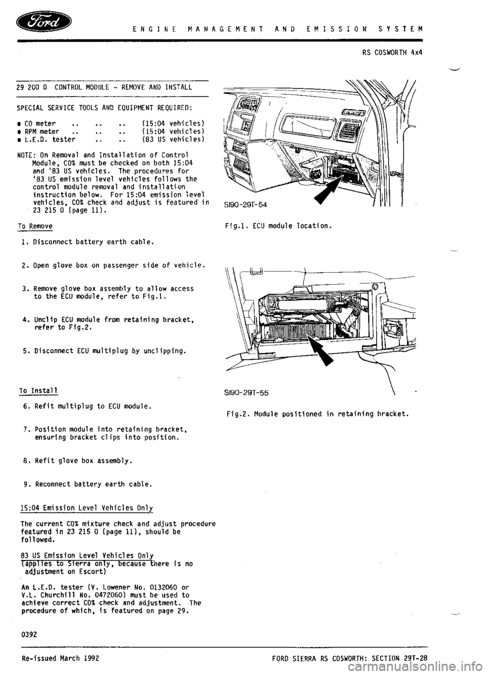 FORD SIERRA RS COSWORTH 1986 1.G Workshop Manual 
