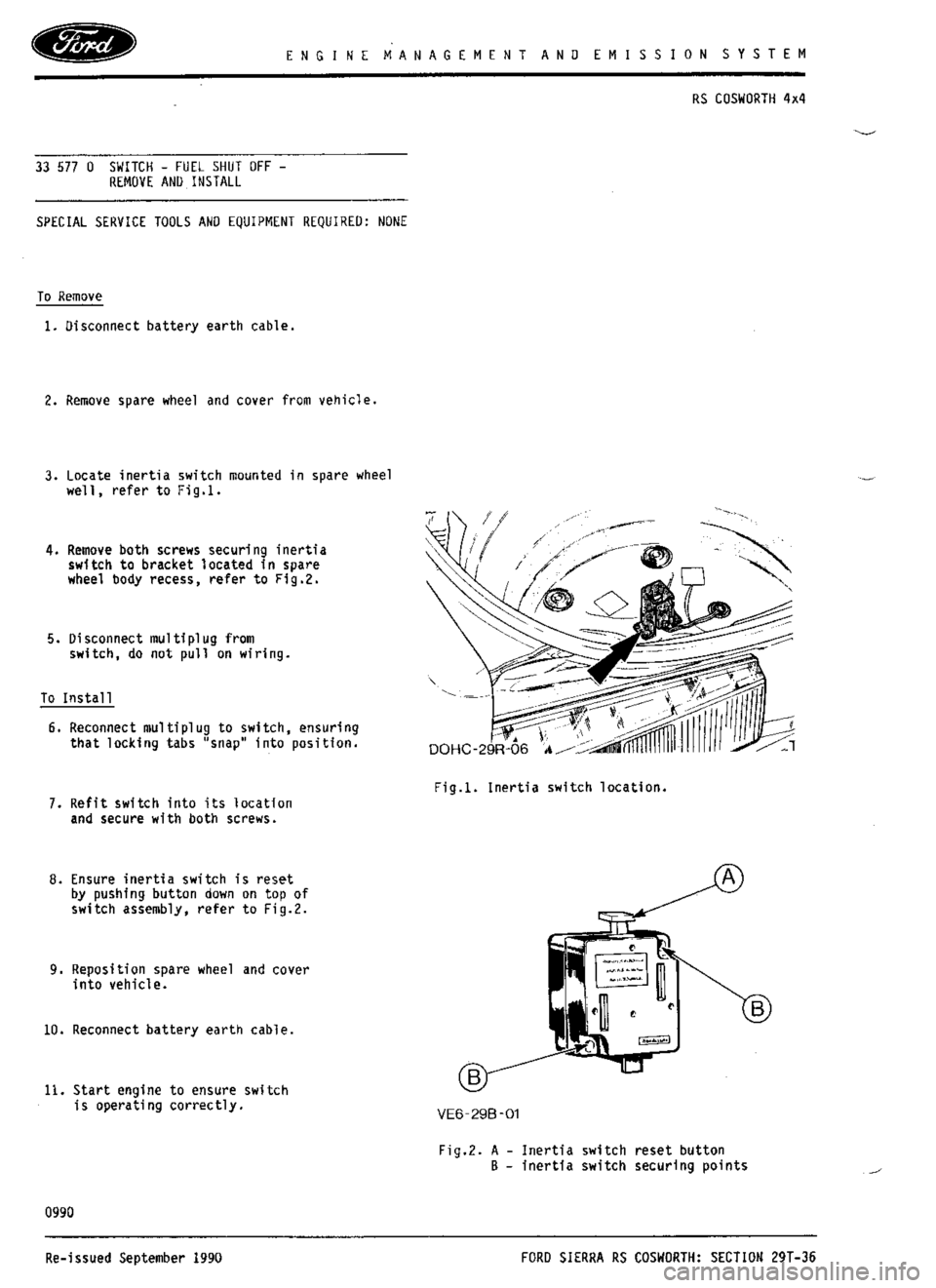 FORD ESCORT RS COSWORTH 1994 1.G Workshop Manual 