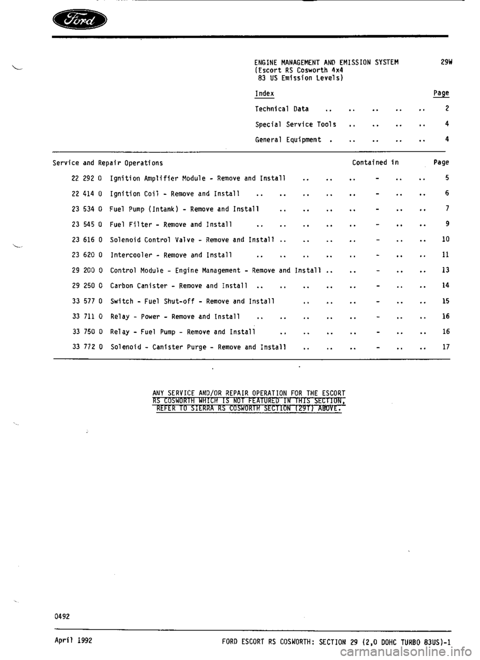 FORD ESCORT RS COSWORTH 1994 1.G Workshop Manual 